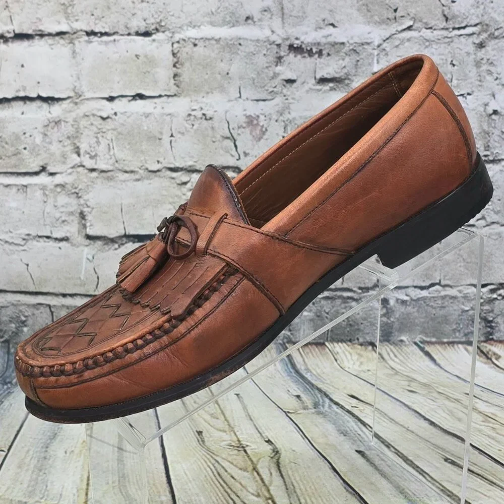 Johnston‎ & Murphy Halsey Loafers Men's 11.5 M Brown Woven Kiltie Tassel 20-2394